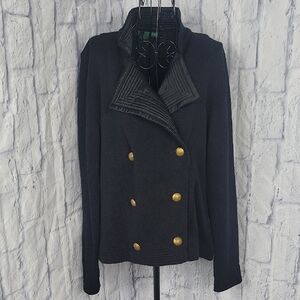 Lauren Ralph Lauren Black Knit Peacock Gold Buttons Jacket Large